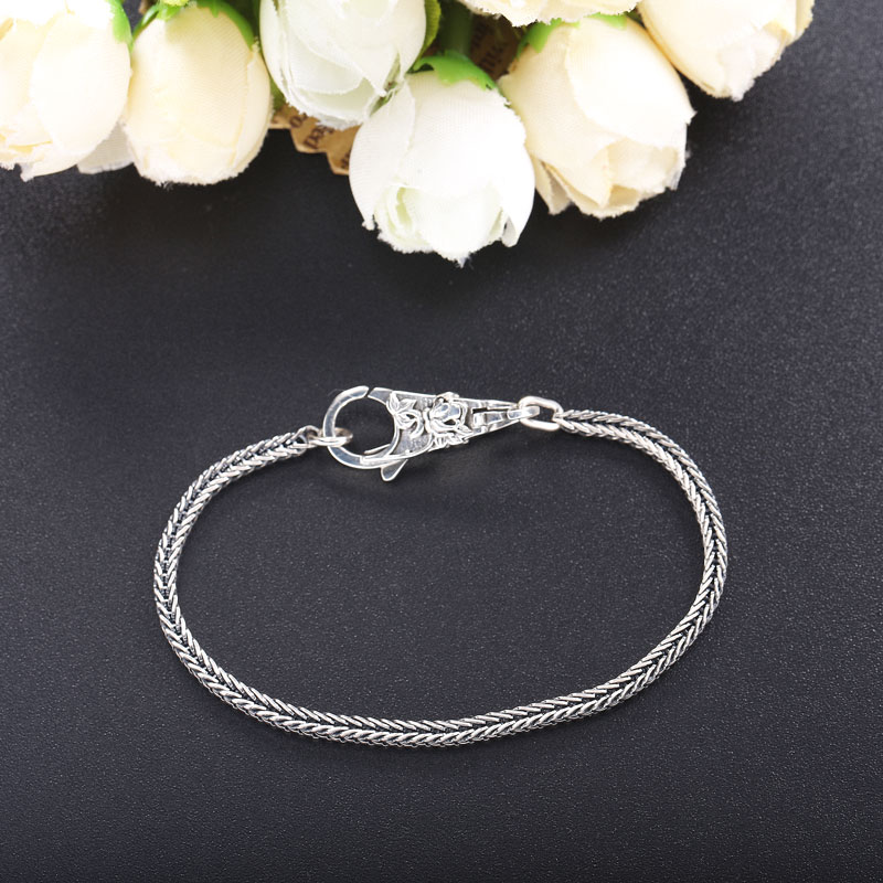 Moonmory Real 925 Sterling Silver Gray Bracelet Vintage Style For Unisex Europe Popular DIY Jewelry Plum Buckle Bracelet