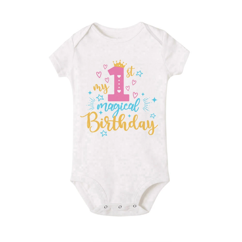 Birthday 1st Newborn My Bodysuit Infant Baby Clothes Toddler Jumpsuit Girl Birthday Party Short Sleeve Outfit Infant Shower Gift smile