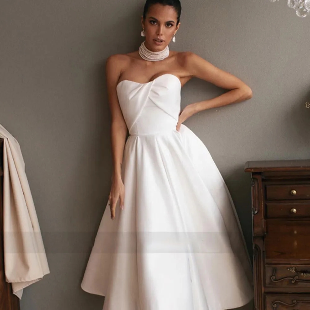 2024 Simple Wedding Dress Short Curto White Plus Size Strapless Knee Length Bride Gowns Vestidos De Noiva