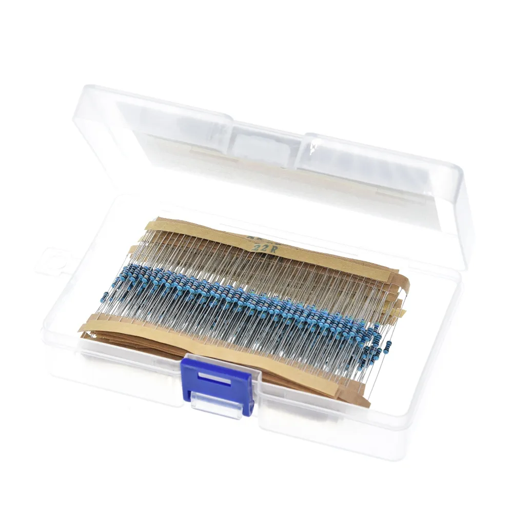 TZT 600pcs/set 30 Kinds 1/4W Resistance 1% Metal Film Resistor Pack Assorted Kit 1K 10K 100K 220ohm 1M Resistors 300pcs/set