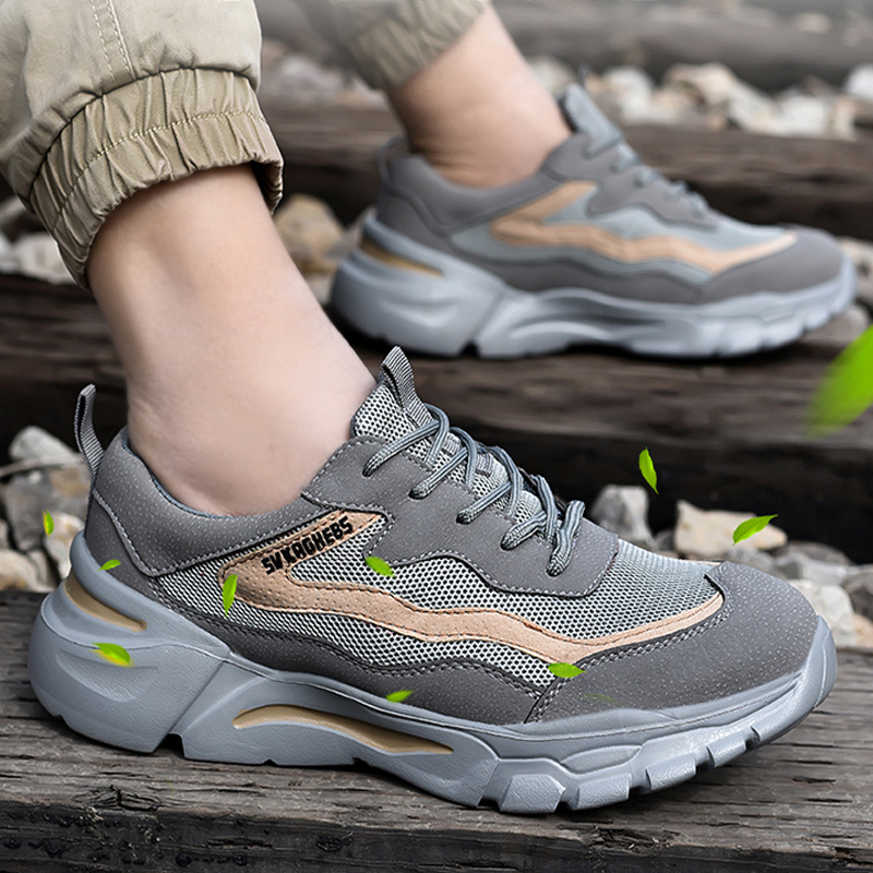 For New Women Steel Toe Cap Work Breathable Light Sneaker Men Indestructible Safety Boots Couples Shoes 255a