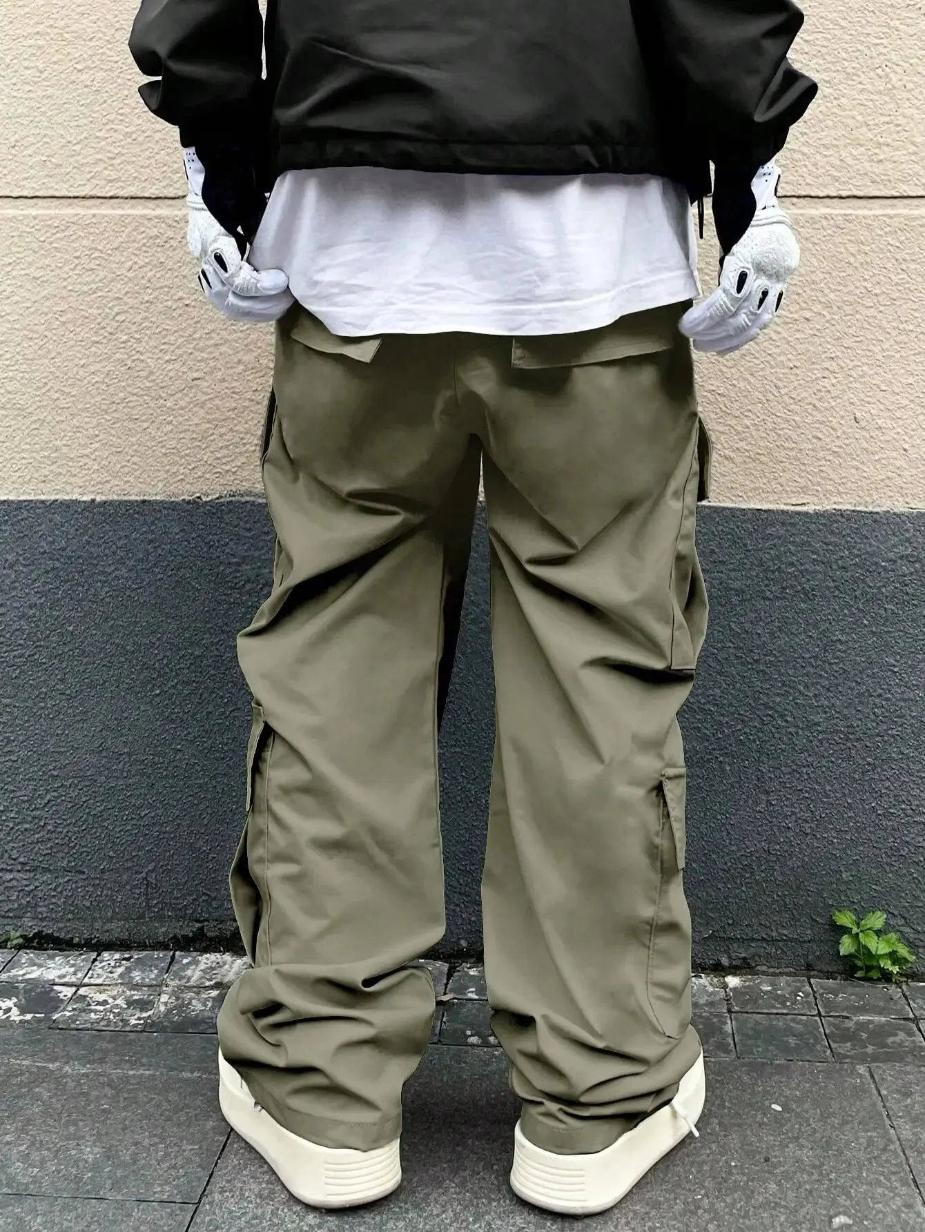 Solid multi flap pocket mens straight leg cargo pants loose casual outdoor pants mens work pants bags and trendy street clothes 240430bj