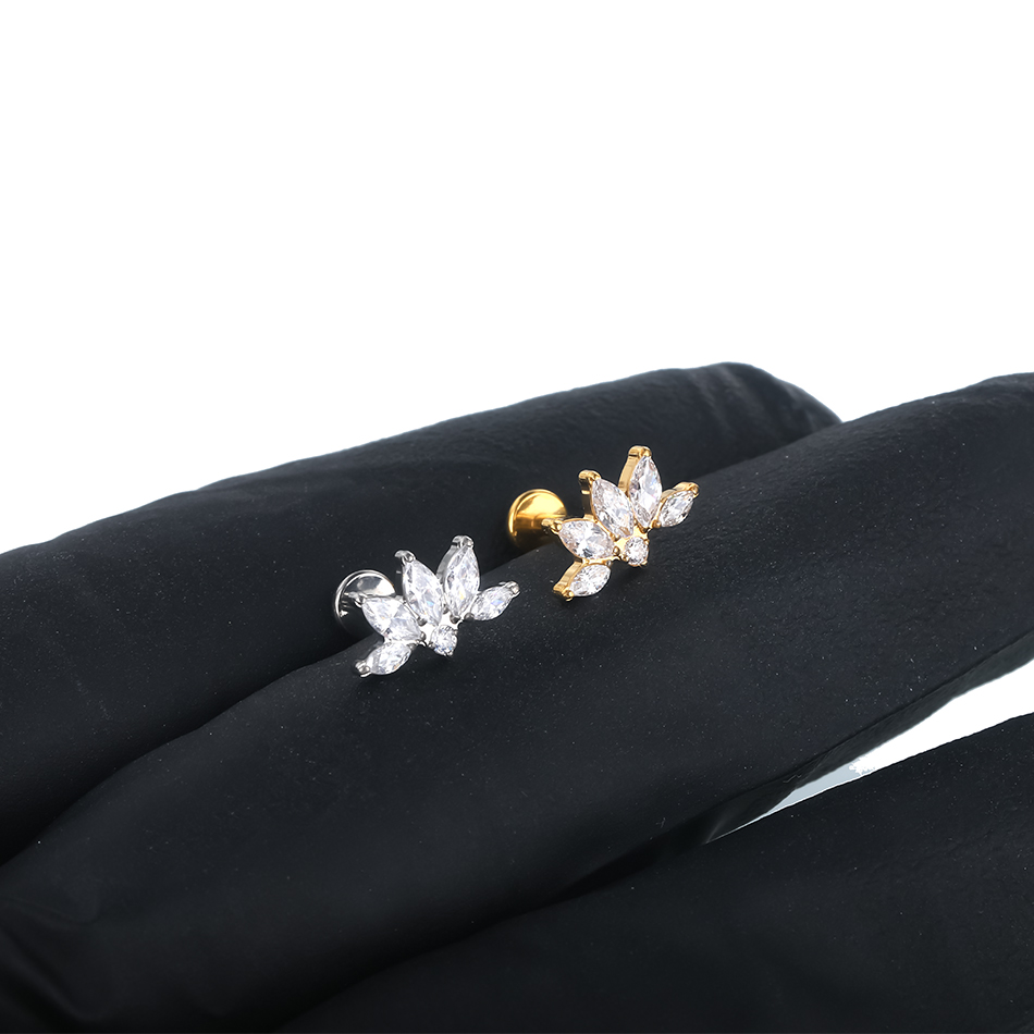1PC 16G Titanium Marquise CZ Cartilage Helix Conch Lobe Stud Earring Piercings Flat Back Earring Lip Labret Stud Women Jewelry