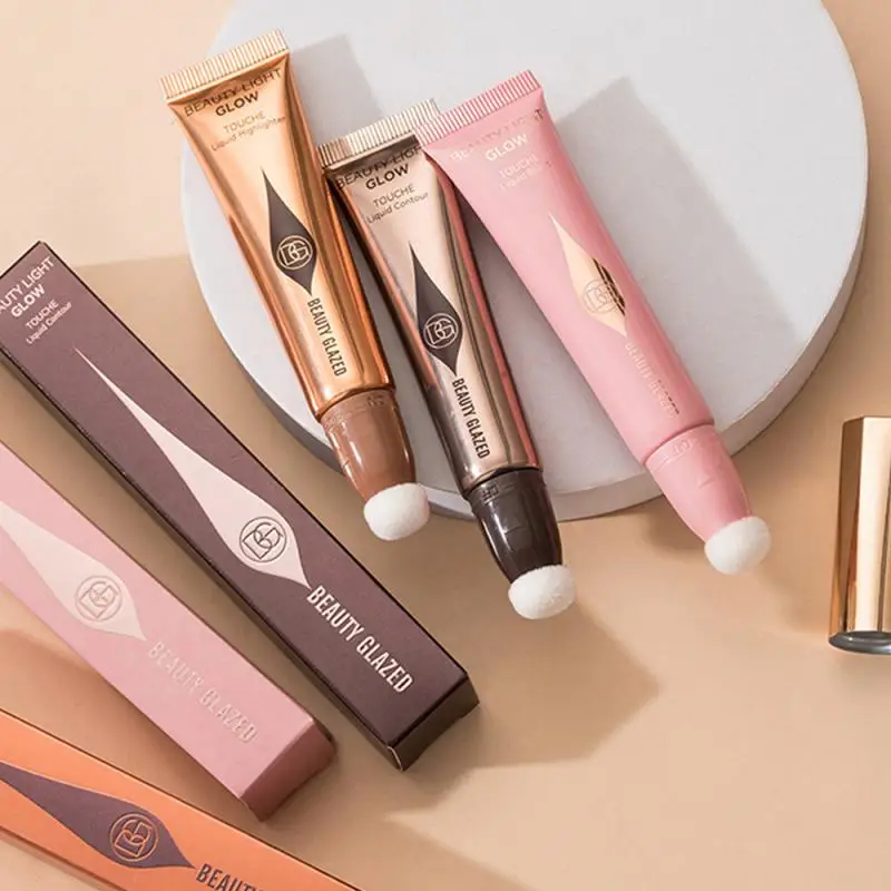 BEAUTY GLAZED Liquid Blush Velvet Matte Natural Cream Multi-use Cheek Eye Tint Peach Blush Applicator Makeup Cosmetic 2023