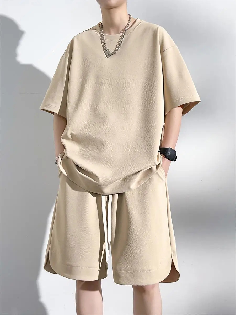 Summer Tracksuits Men Plus Size 8xl 7xl 6XL Sportswear Solid Color Sets Fashion Casual TShirts Shorts 2pcs Suits Male 240518