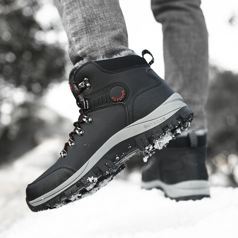 Winter Men Platform Boots Waterproof Plush Snow Boots Keep Warm Outdoor Man Shoes Non-slip Safety Boot Leather Work Hiking Shoes
