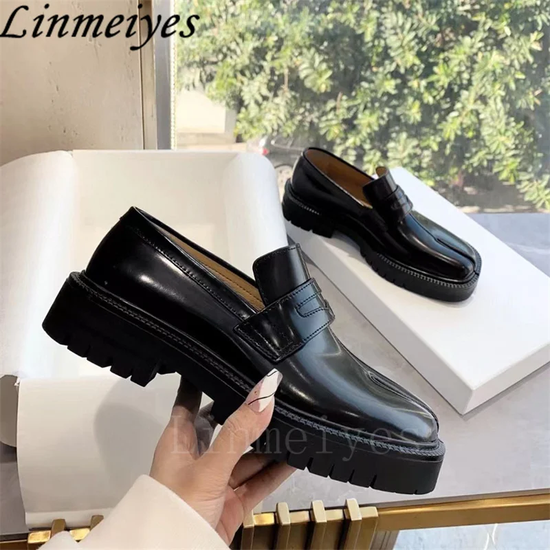 New Split Toe Shoes new Women Genuine Leather British Style Shoes Female Lace Up Casual 2025 Flat Derby Shoes Woman Zapatos De Mujer
