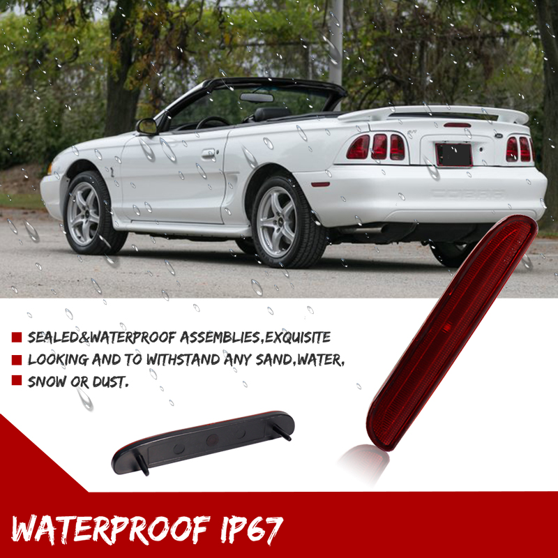 Smoked / Red Lens Car Rear Bumper Side Marker Reflectors Light Housings Kit For 1994 1995 1996 1997 1998 Ford Mustang, No Bulb