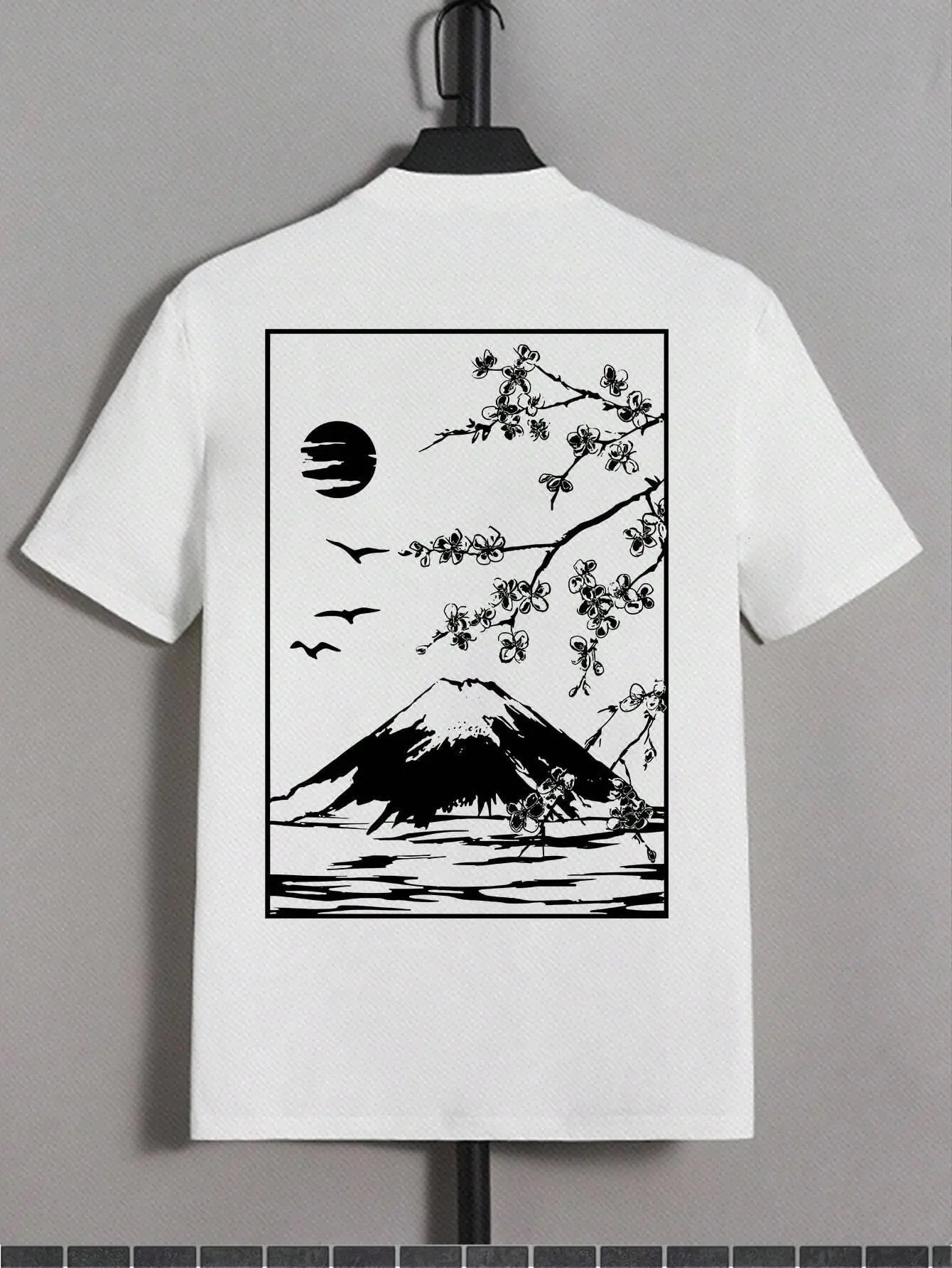 Tokyo Sakura Mount Fuji Business Card T Shirt Men Fashion Tee Clothing Cotton Summer Casual Tops Hip Hop Loose TShirt 240513
