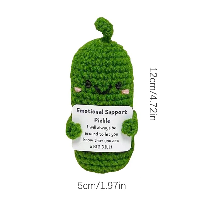 Handmade Emotional Support Pickled Cucumber Gift, Cute Handwoven Ornaments, Handmade Crochet Emotional Support Pickles With Wood
