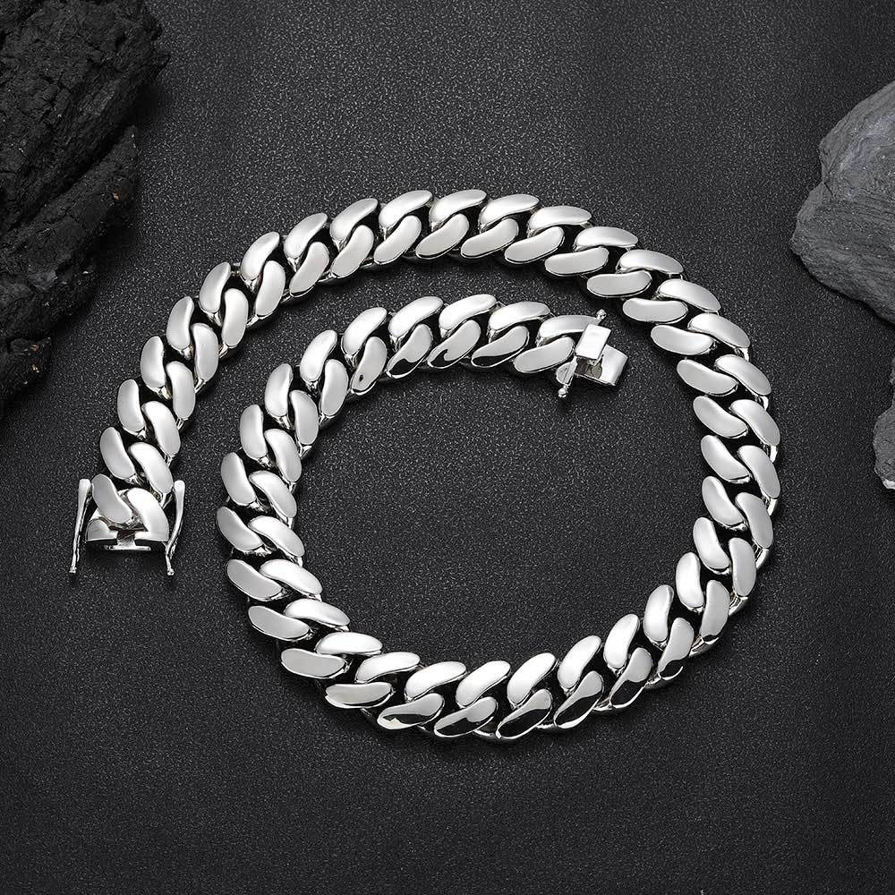 10mm-22mm Hip Hop Smooth Cuban Chain Necklace Bracelets Gold Plated Mens Jewelry Set