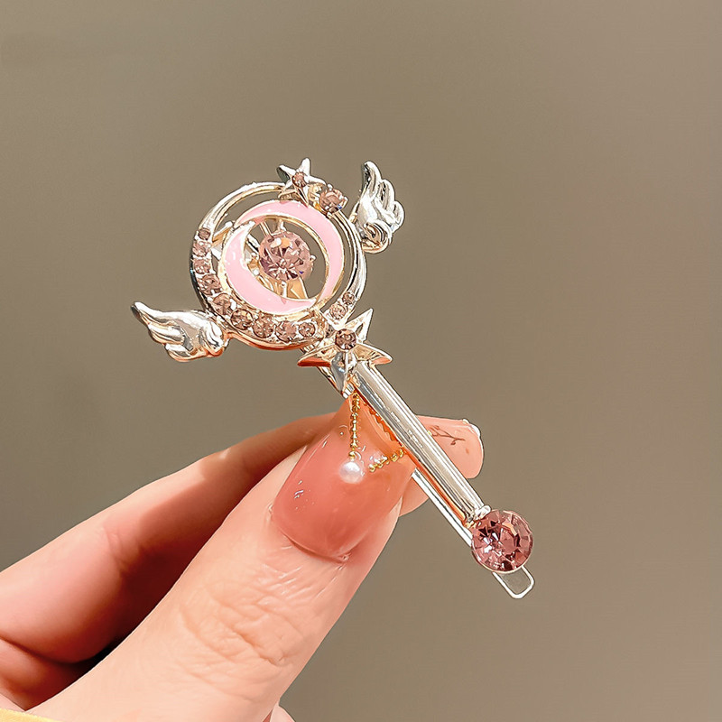 Anime Cute Duck Beak Clip Card Captor Sakura Pink Angel Girl Wing Jewelry Cosplay Magic Wand Hair Spring Clip Hair Cord Ornament