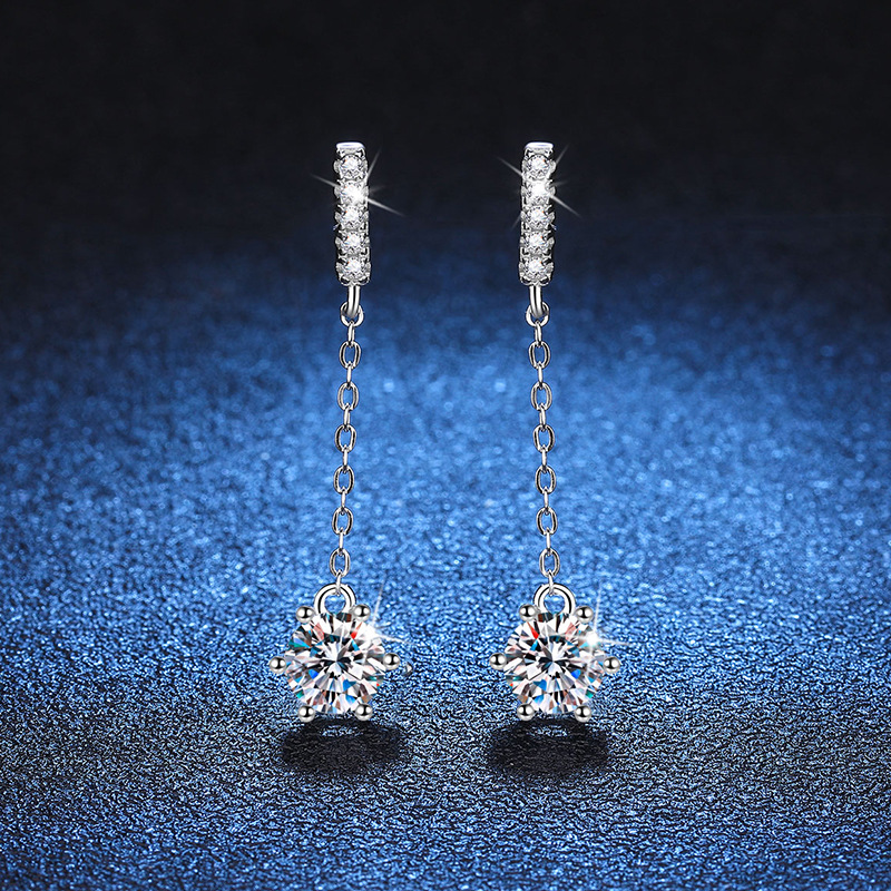 EWYA Luxury 100% Real D Color 1CT Moissanite Drop Earring for Women Girls S925 Silver Diamond Long Tassel Dangle Earrings Gift