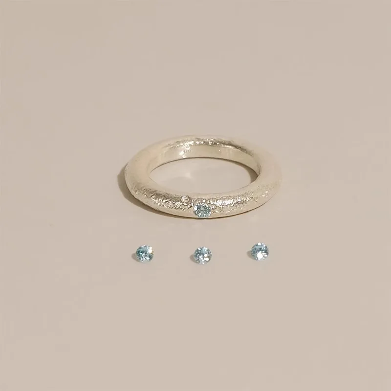 925 Sterling Silver Geometric Aquamarine Frosting The Stone of Love Opening Adjustable Rings for Women Fine Jewelry Accessories