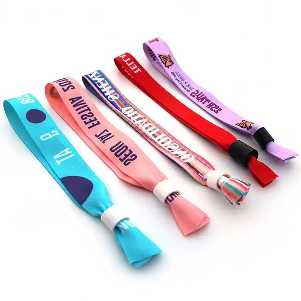 Wholesale Adjustable Party Festival Events Custom Polyester Fabric Bracelets Logo Design Wristbands