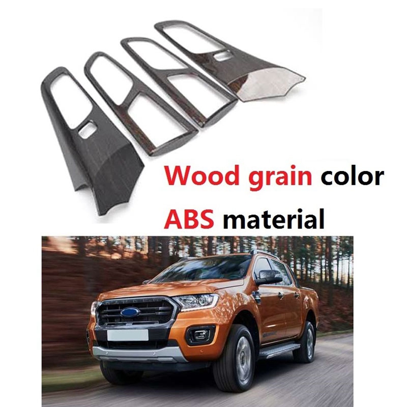 For Ford Ranger Everest Endeavor 2015-2021 Car Inner Door Handle Bowl Cover Trim Frame Decorator Accessories, Wood Grain