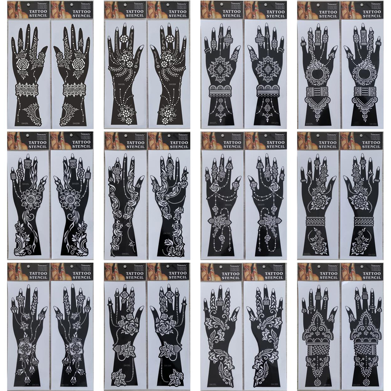 2Pcs Hand Sleeve Temporary Tattoo Stencil Henna Lace Mandala Tattoo Spray Paint Templates Sheets Lotus Flowers Tattoo Sticker