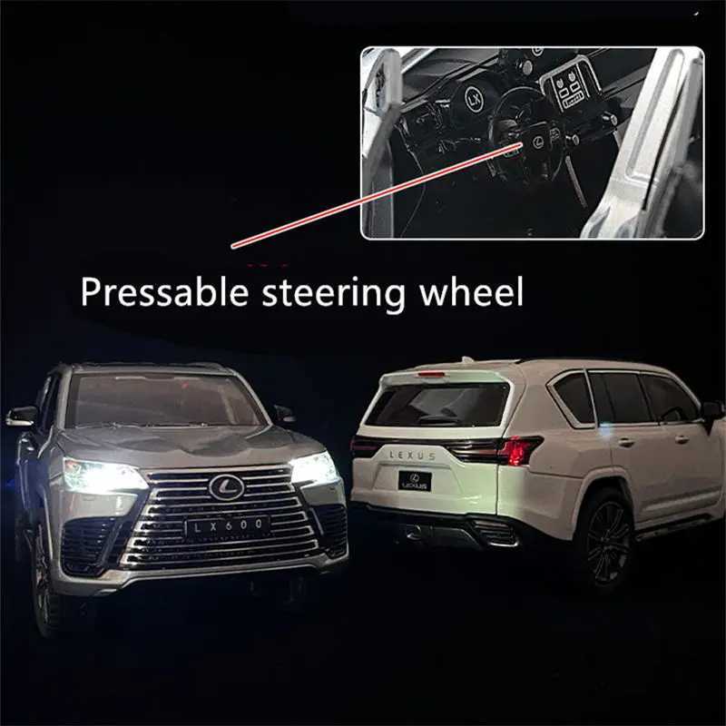 Diecast Model Cars 1 24 LX600 SUV Alloy Car Model Diecasts Metal Toy Off-road Vehicles Car Model High Simulation Sound and Light Childrens Toy Gift