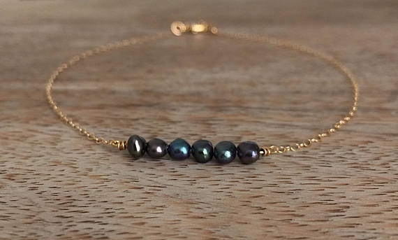 Black Pearl Anklet Peacock Pearl Gold Ankle Bracelet Tahitian COLOR Pearl Summer Anklet Beach Anklet