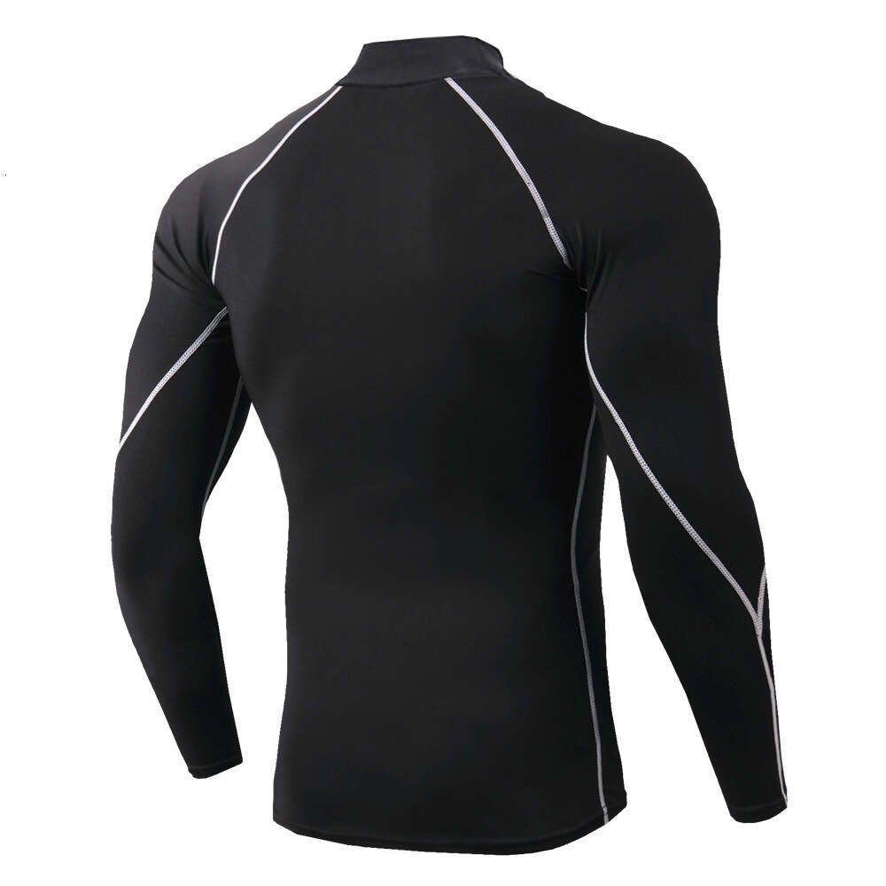 Ddmytiger Men S High Neck Fiess PRO Sports Running Long Sleeved T Shirt Autumn And Winter Elastic Quick Drying Standing Collar Sweater H