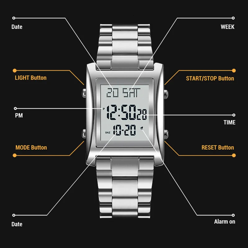 Fashion Mens Digital Watches Luminous Waterproof Male Clock Electronic Wristwatch Relogio Masculino Montre Homme Alarm 240517