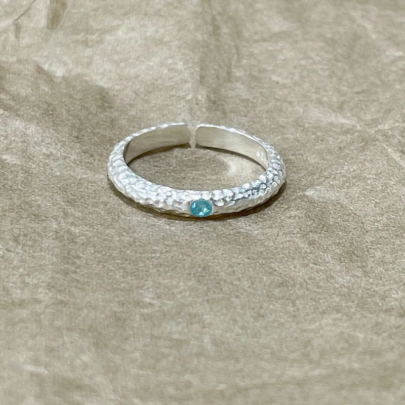 925 Sterling Silver Geometric Aquamarine Frosting The Stone of Love Opening Adjustable Rings for Women Fine Jewelry Accessories