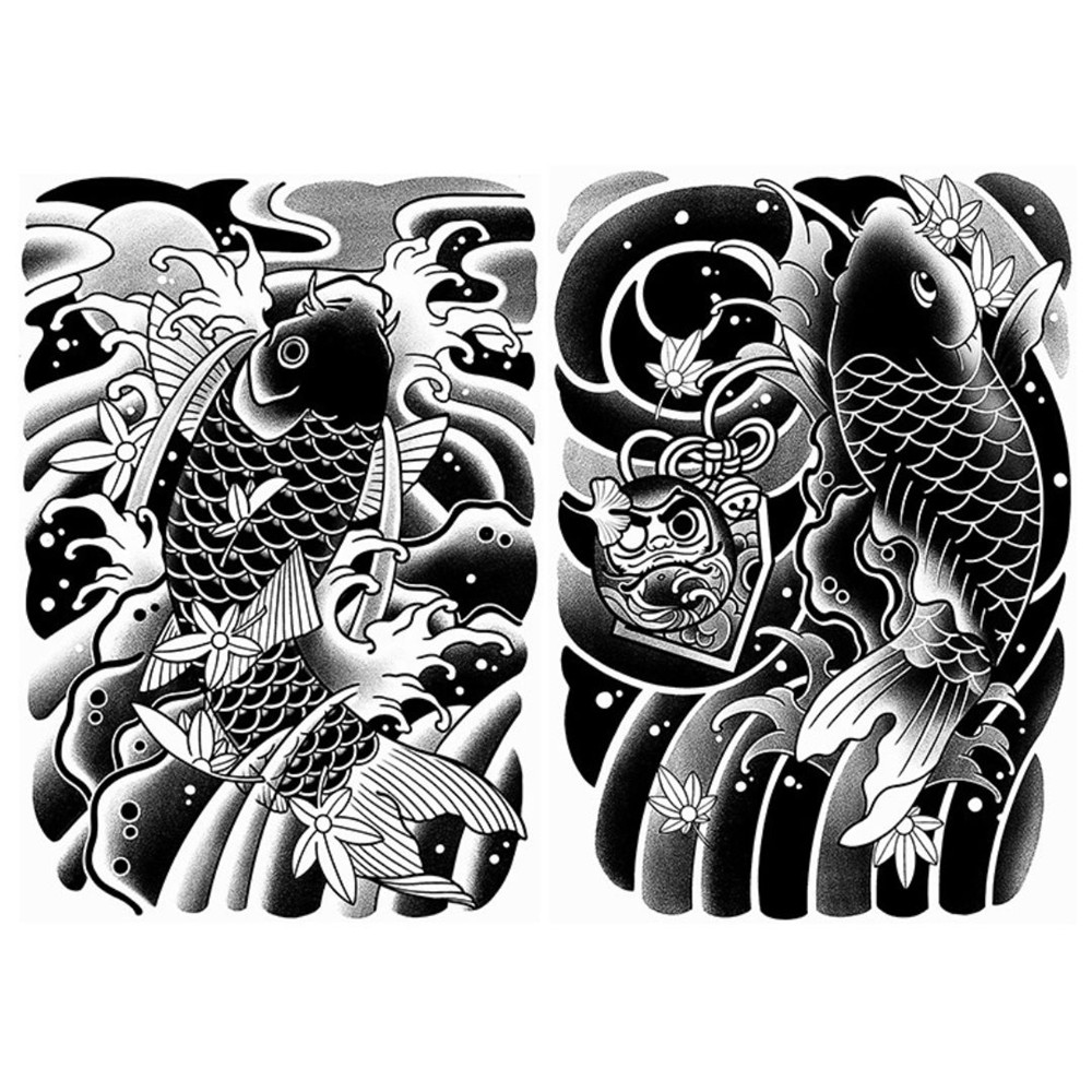 2PCS Waterproof Herbal Juice Tattoo Sticker Koi Fish Flower Tattoo Sticker Semi Permanent Tattoo for Arm Chest Shoulder Thigh