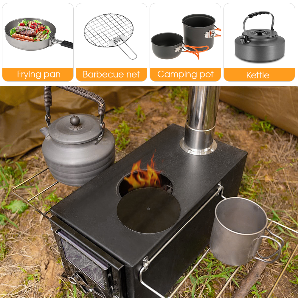 Portable Foldable Wood Burning Stove Camp Tent Stove with Chimney Pipe Firewood Stoves for Camoing Tent Shelter Heating Cooking