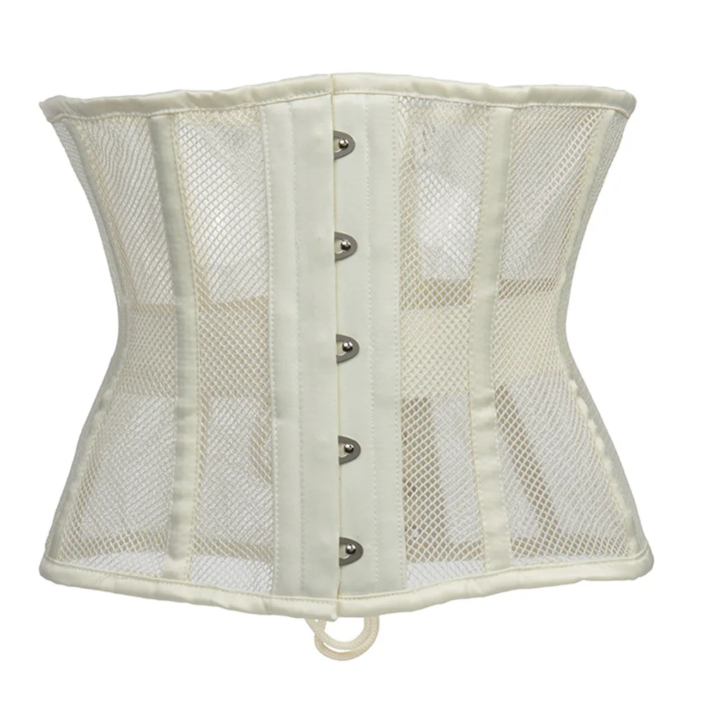 Women Waist Trainer Underbust Sexy Mesh Bustiers Goth Vintage Slim Body Belts Streetwear See Through Corset Black Apricot