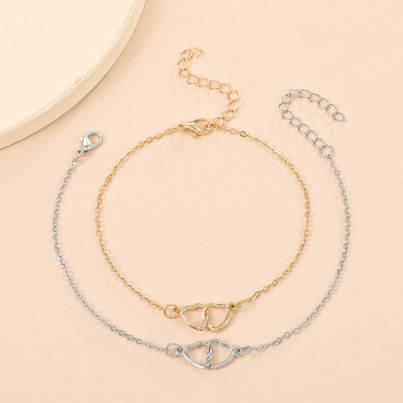 Simple Double Heart Anklet for Women Hollow Gold Color Love Foot Ankle Leg Bracelet Summer Beach Leg Chain Jewelry Accessories