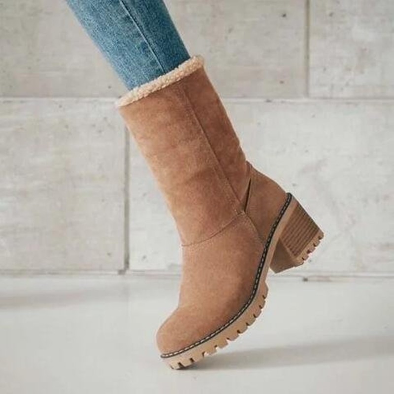 New Women Winter Outdoor Keep Warm Fur Waterproof Women's Snow Boots Thick Heel With Round Head Short Boot