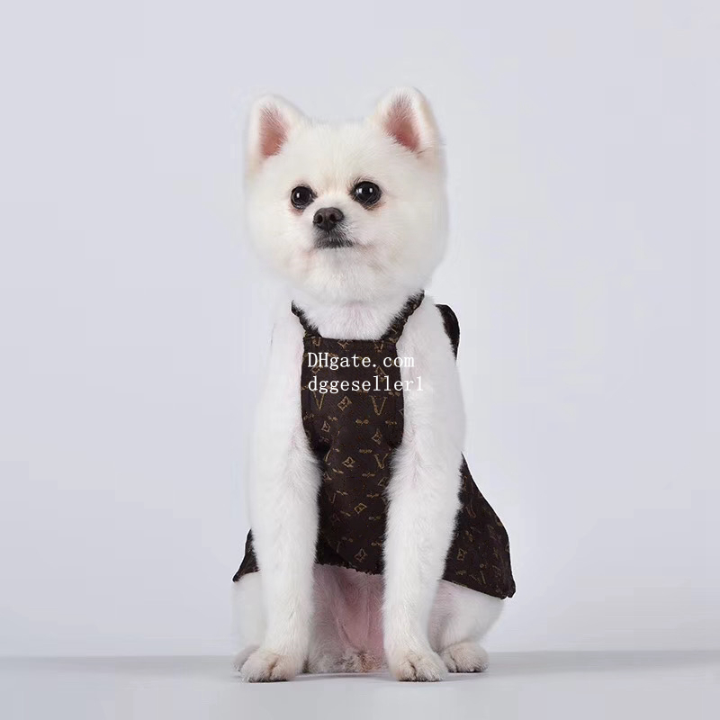 free shipping ic Old Flower Letter Pattern Clothes Apparel Designer Dog Dress Summer Cat Princess Suspender Costume Luxurious Puppy Jacquard Skirt Bro