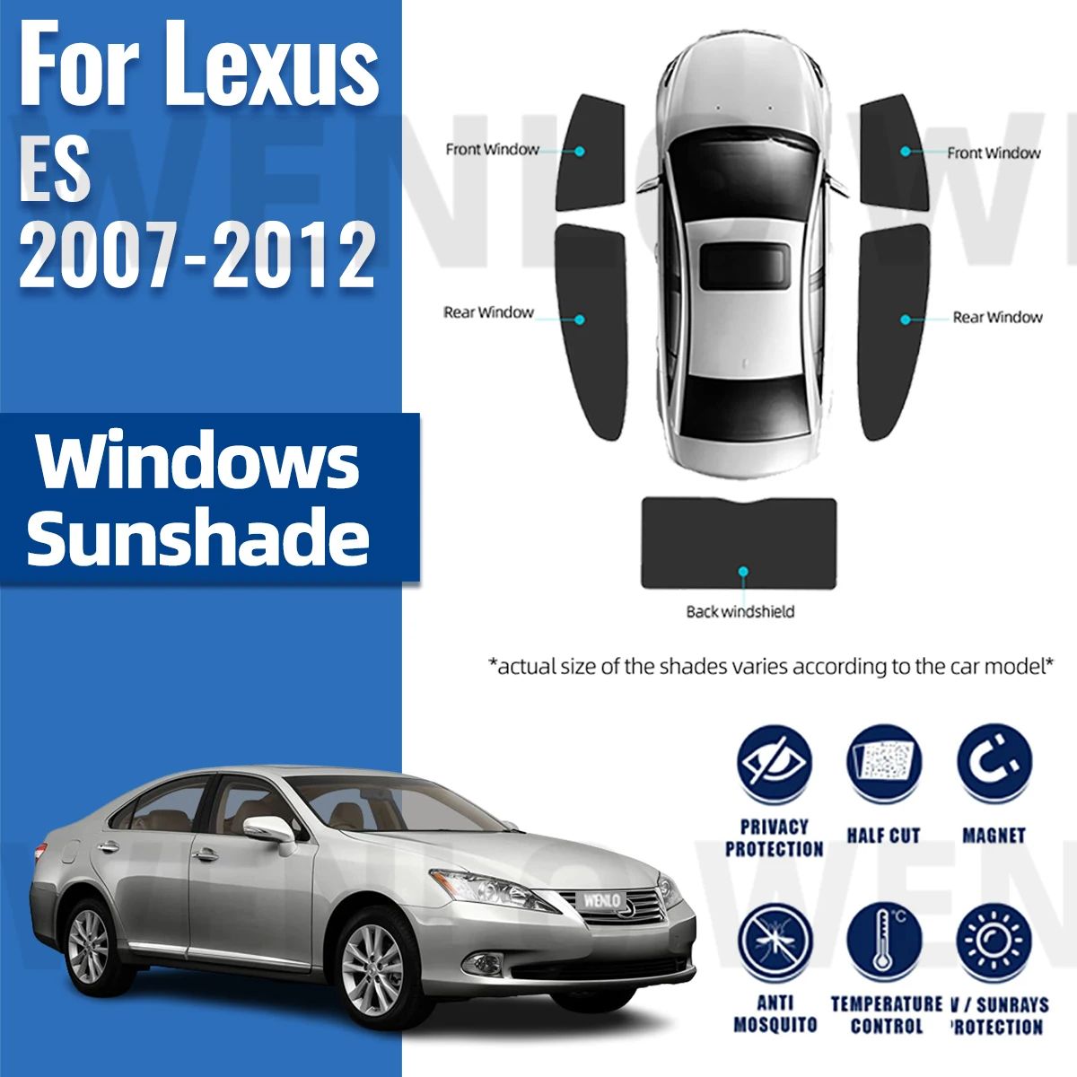 For Lexus ES 2007-2012 350 300 240 Magnetic Car Window Curtains Solar Sunshield Shadow Mesh Glass Shading Sun Protection