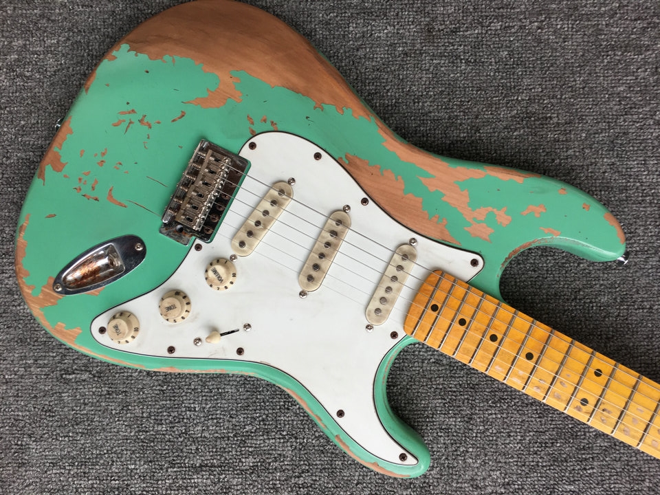 Aged Green ST Electric Guitar Alder Body maple Fretboard Chrome Hardware Free Delivery