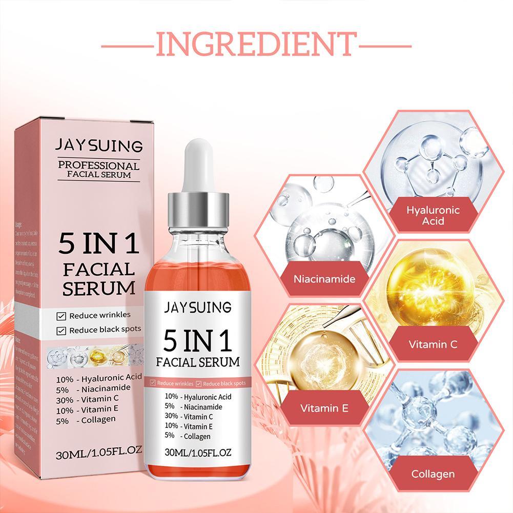 1pcs 30ml 5 In 1 Face Serum Moisturizing Hyaluronic Acid Vitamin C Facial Serum smoothing Brightening Skin Care