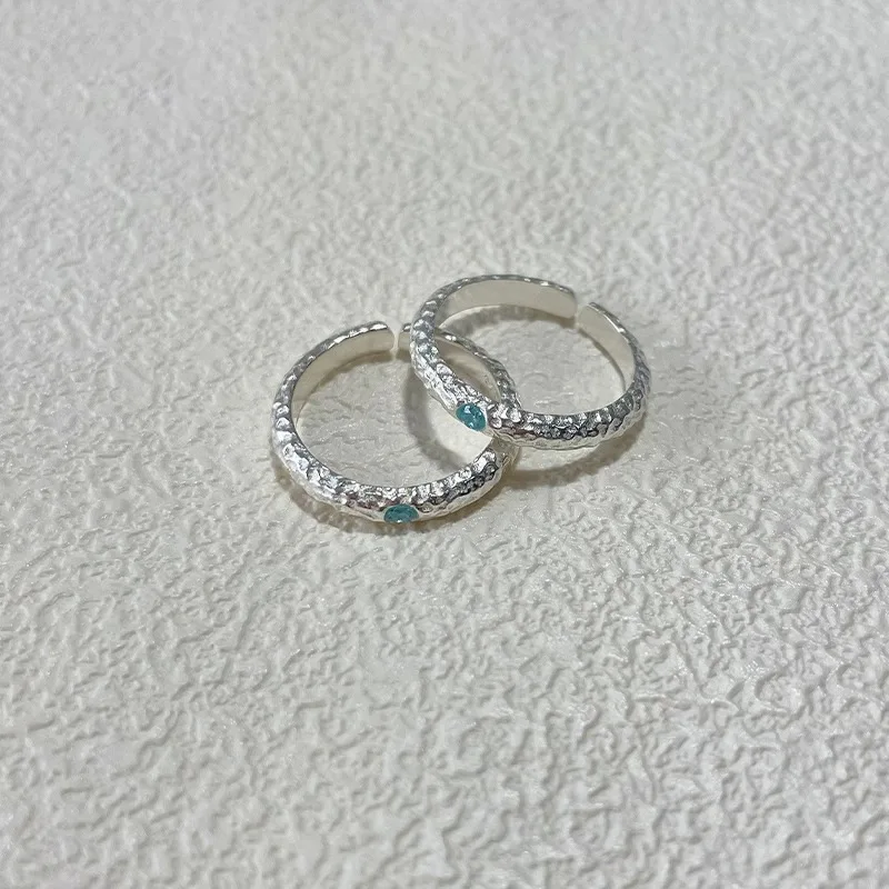 925 Sterling Silver Geometric Aquamarine Frosting The Stone of Love Opening Adjustable Rings for Women Fine Jewelry Accessories