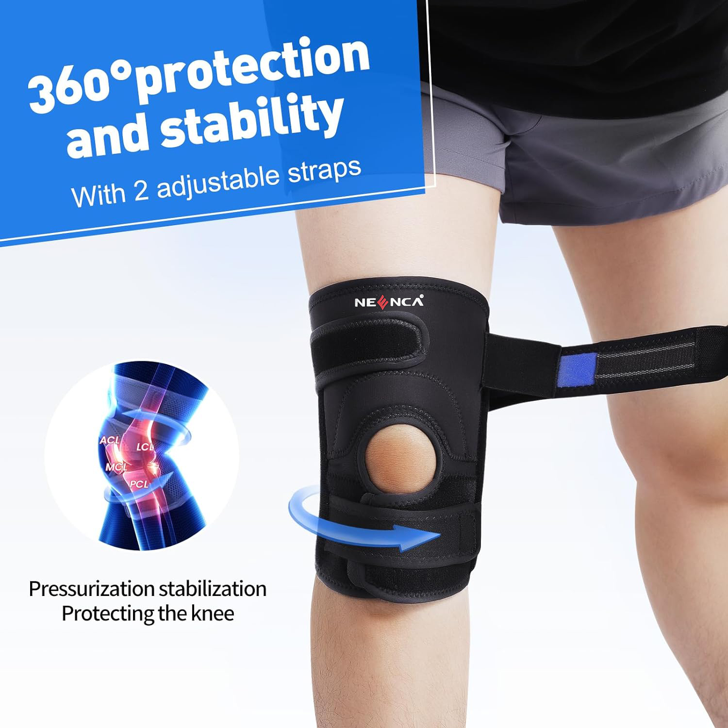 NEENCA Knee Brace Support with Side Stabilizers for Knee Pain Arthritis Meniscus Tear, ACL, Injury Recovery, Running, Workout