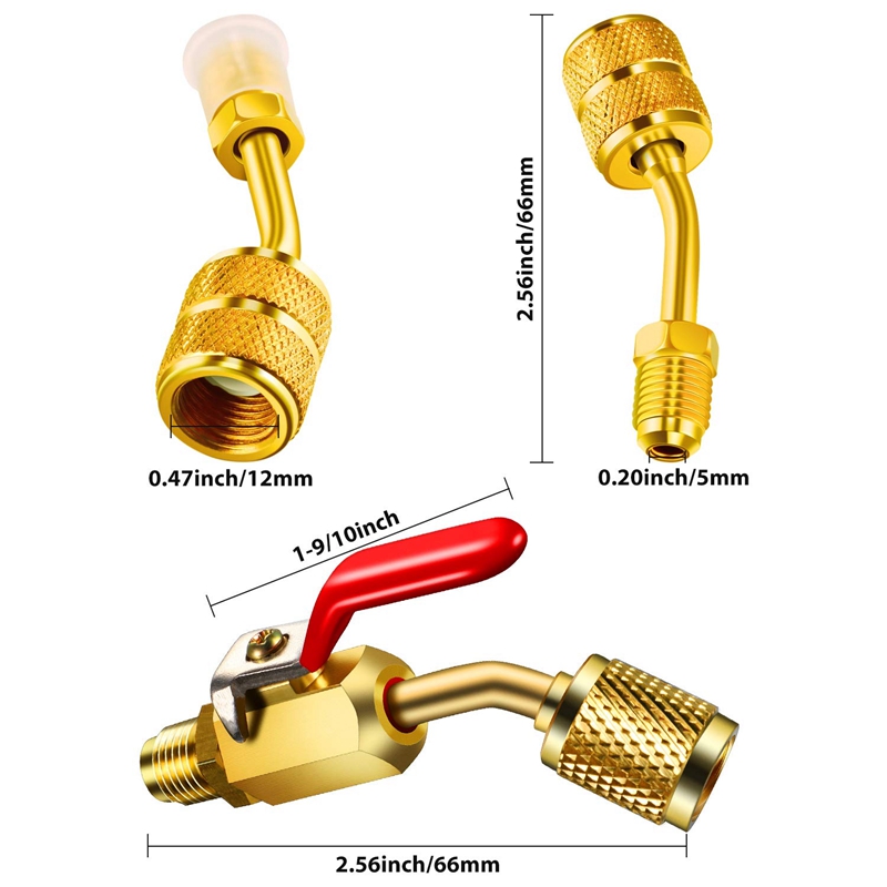 7 Pcs Air Conditioning Refrigerant Angled Compact Ball Valve, 1/4 Inch SAE For R410A R134A AC HVAC,For Mini Split System