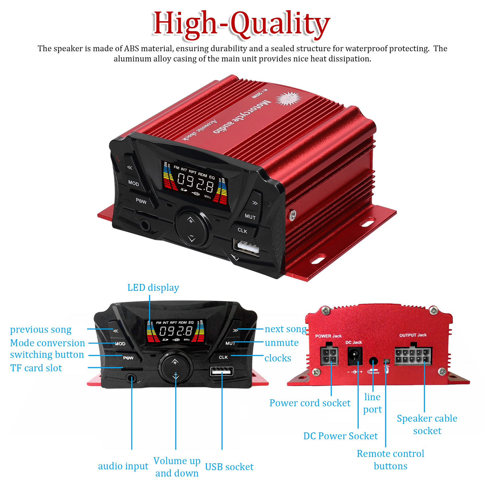 Bluetooth Motorcycle Stereo Speaker Anti-Theft Alarm System MP3 Player TF AUX FM Radio USB Motorcycle Audio Sound System