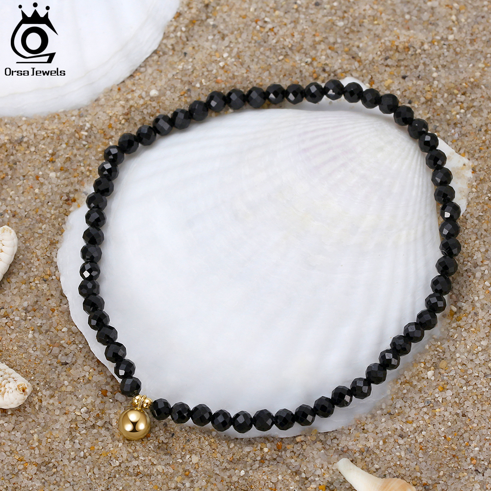 ORSA JEWELS Natural Garnet/Black Spinel Chain Anklets for Women Trendy Summer Silver 925 Foot Chain Barefoot Jewelry SA48