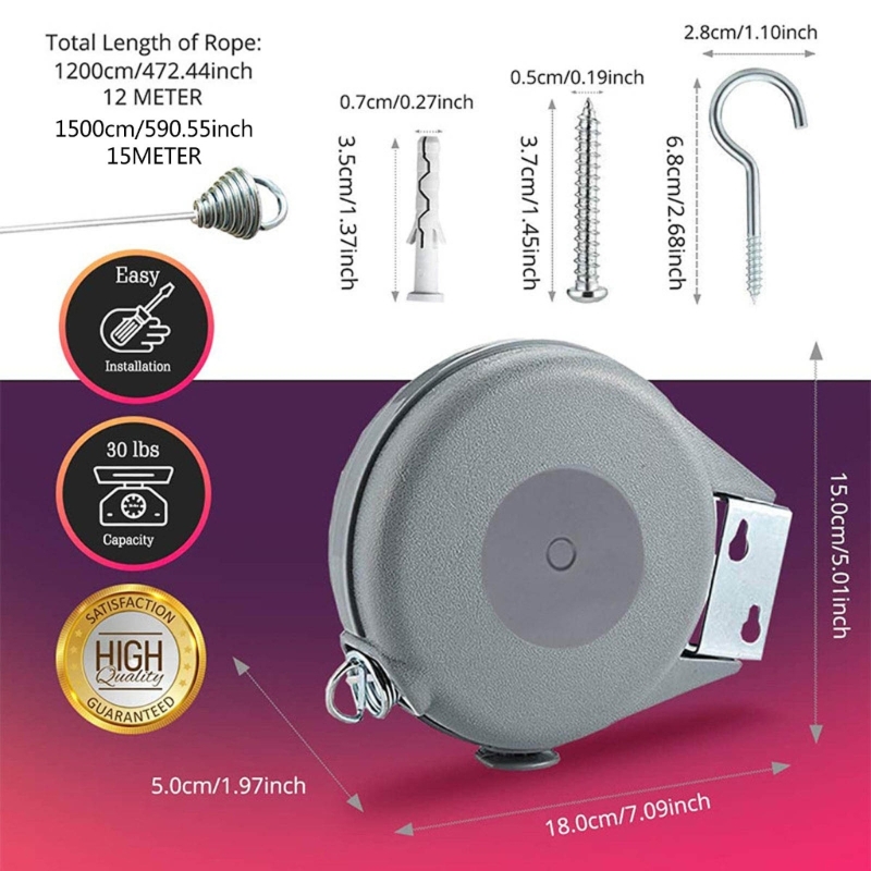 Retractable Clothesline Heavy Duty Adjustable Rope Shower Clothes Line for Indoo