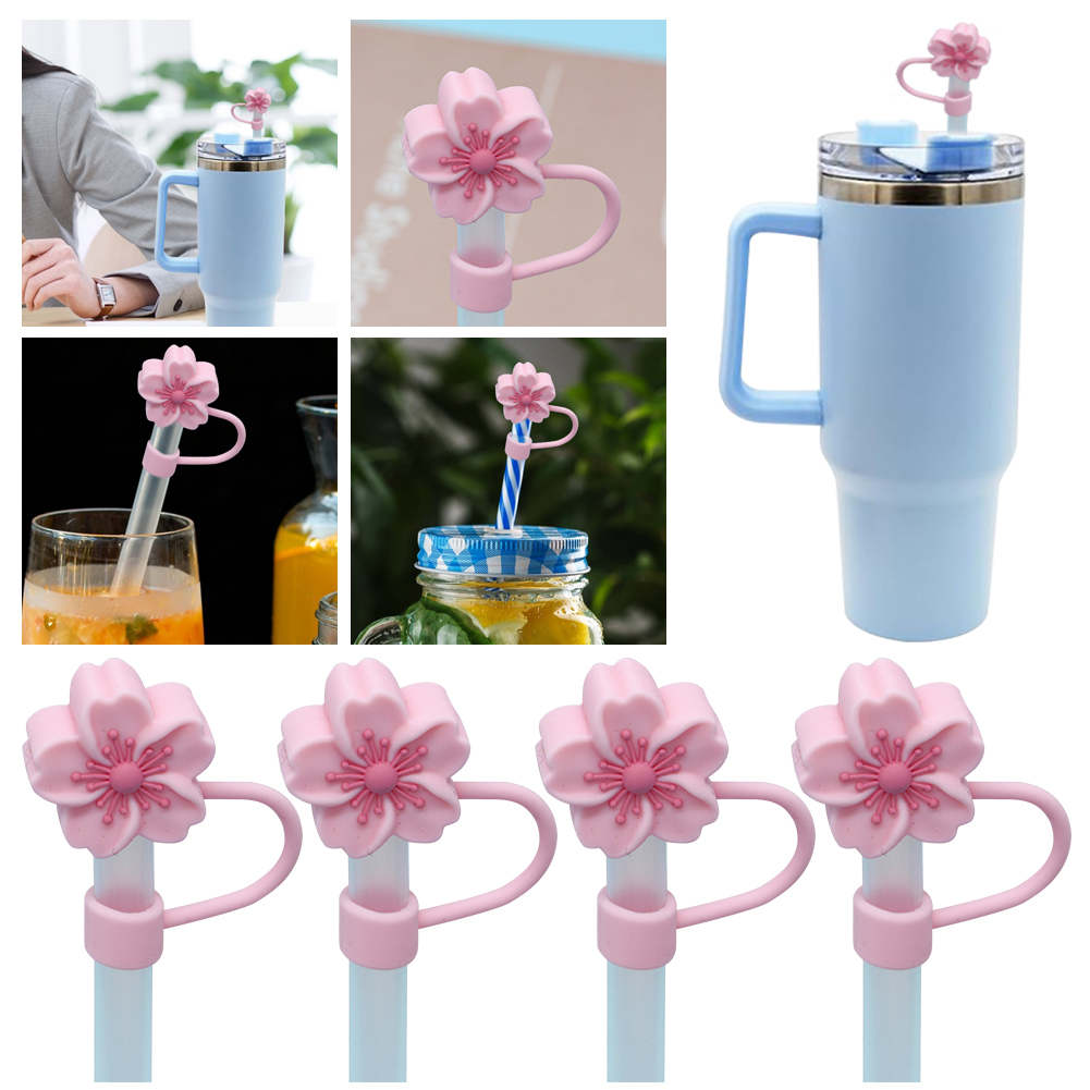 Straw Cover Cap For Stanley Cup Silicone Cute Flower Straw Topper Compatible with 30&40Oz Tumbler Dust-Proof Straw Caps