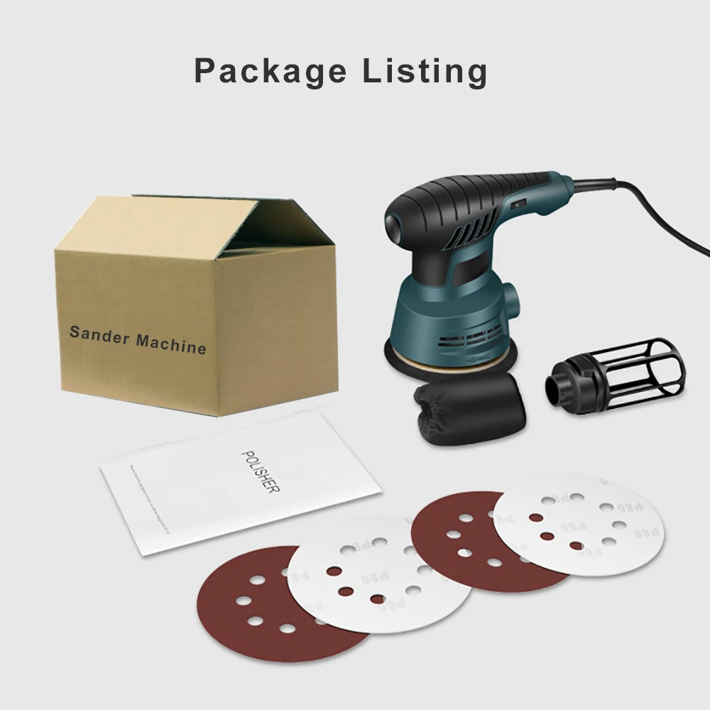 300W Electric Sander Machine Random Orbital Polisher 110V&220V Variable Speed Sander with 125mm Sandpaper Car Polishing Machine