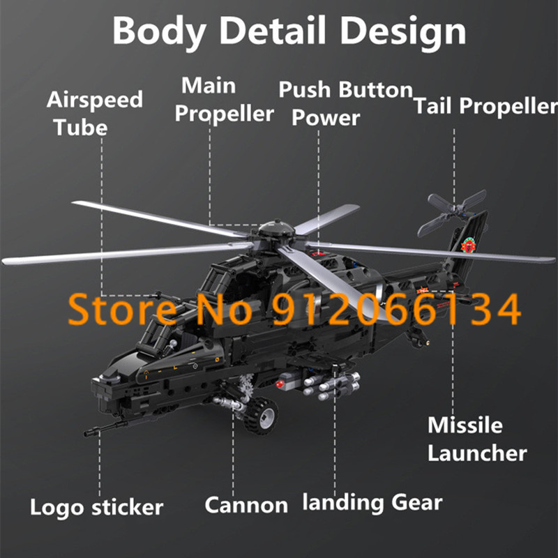 989PCS DIY Building Blocks RC Helicopter Missile Launch Propeller Linkage 59CM Large Radio Control Helicopter Model Kids Toy