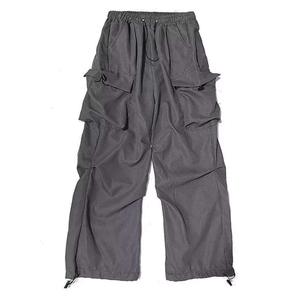 HOUZHOU Black Pants for Men Gray Cargo Trousers Male Red Spring Cotton Loose Casual Streetwear Hip Hop Pocket M522 39