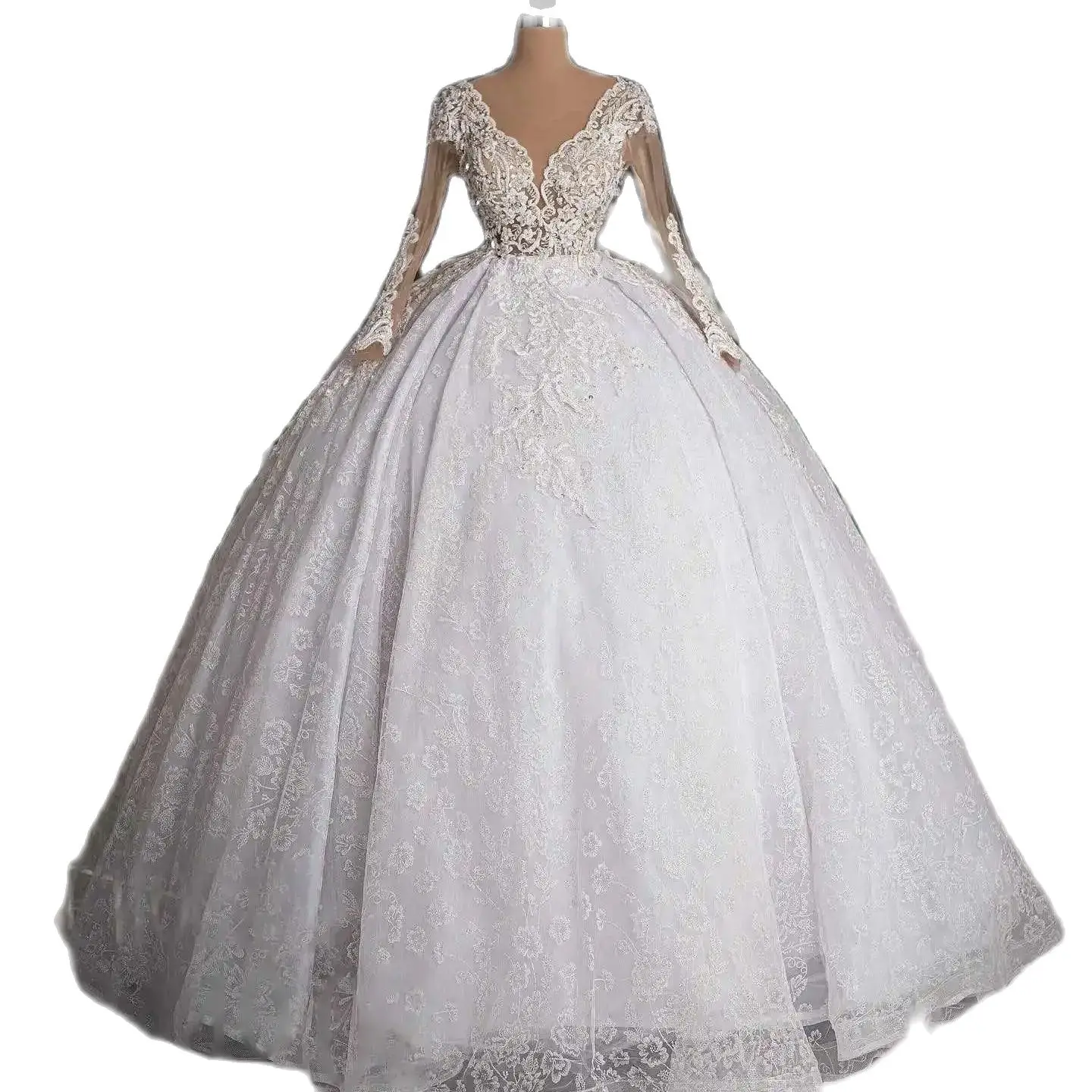 Classic A Line Wedding Dress For Women O Neck Long Sleeves Bridal Gown Lace Appliques Sweep Train Dresses Custom Made
