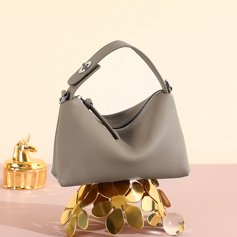2024 New Grey Large Capacity Quality 100% Togo Cowhide Leather Tote Pure Color Soft Luxury Female Commuter Shoulder Bag