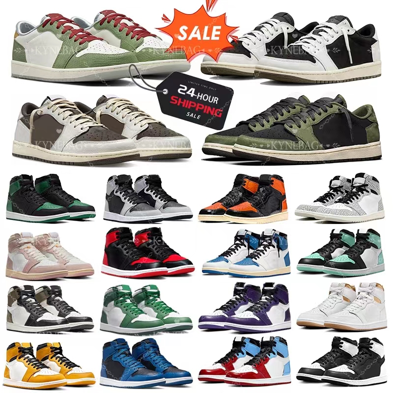 With Box Men 1 1s Basketball Shoes Women Lost Found Green Glow Black White Low Travisscott Sneakers Olive Black Phantom Reverse Mocha Satin Bred