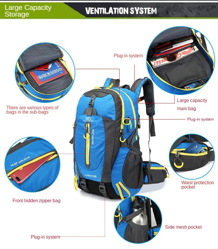 2023 Waterproof Climbing Backpacks Rucksack 40LOutdoor Sports Bag Travel Backpack Camping Hiking Women Trekking Men 240520bj