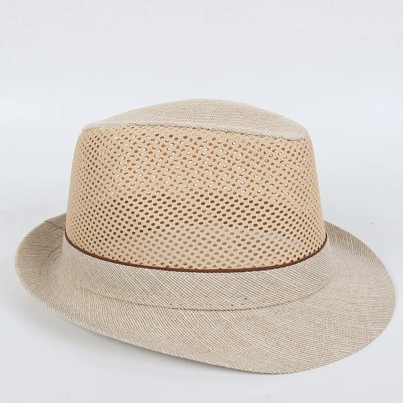 Spring Summer Men Fedoras Mesh Fabric Breathable Bowler Hat 240515